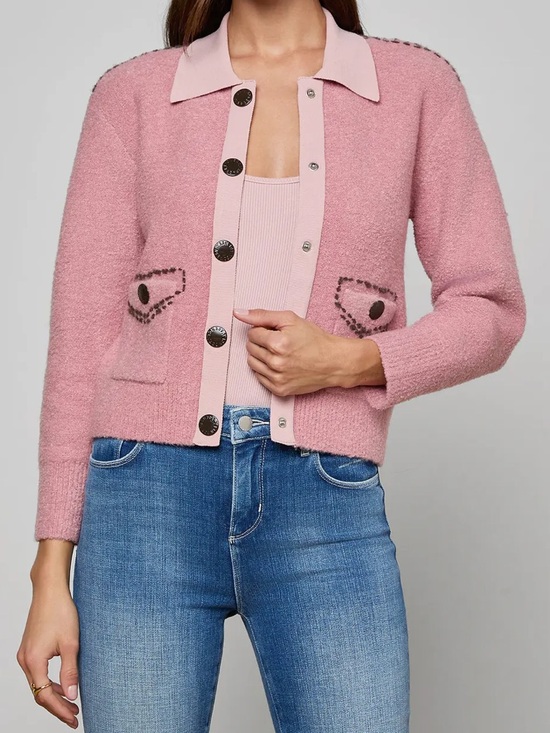 L'AGENCE Sweaters - L'AGENCE Poetry Rose Mauve Pink Textured Bouclé Collar Cardigan Size XS